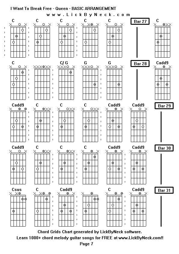 Chord Grids Chart of chord melody fingerstyle guitar song-I Want To Break Free - Queen - BASIC ARRANGEMENT,generated by LickByNeck software.